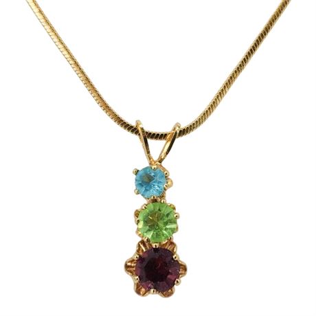 Vintage Triple Rhinestone Pendant Necklace, Flawed