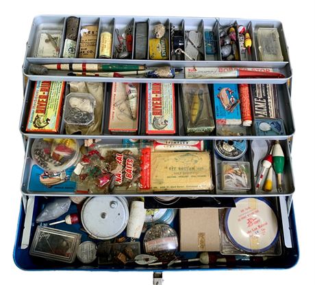 Huge Lot of Vintage Fishing Lures in Loc-Wel Tackle Box
