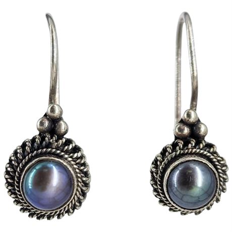 Vintage Sterling Silver Black Pearl Earrings