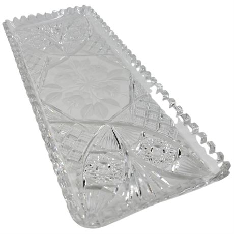 Vintage Clear Cut Glass Floral Serving Dish/Vanity Tray