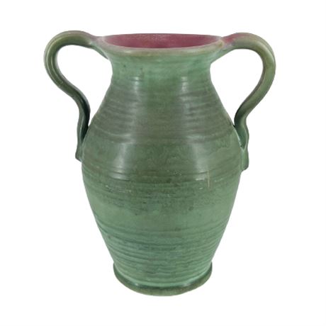 Green Handmade Weller Ware Double Handle Vase