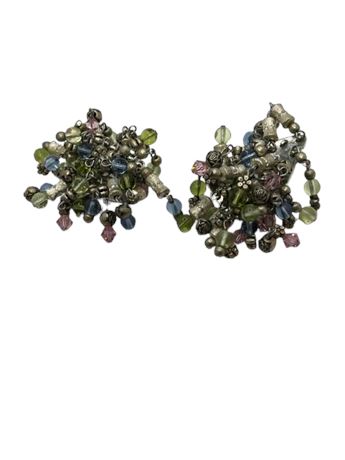 Vintage clip on dangle beaded  earrings