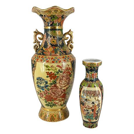 Pair Japanese Satsuma Style Vases