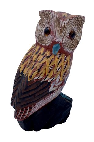 6” Hand Painted Natural Stone Owl Effigy Sculpture