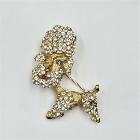 Vintage rhinestone poodle signed brooch