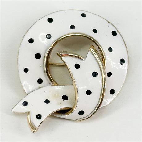 Vintage SA Goldtone & Enamel Ribbon Brooch