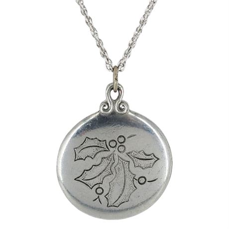 Signed Vintage Kirk Stieff Pewter Holly Pendant Necklace