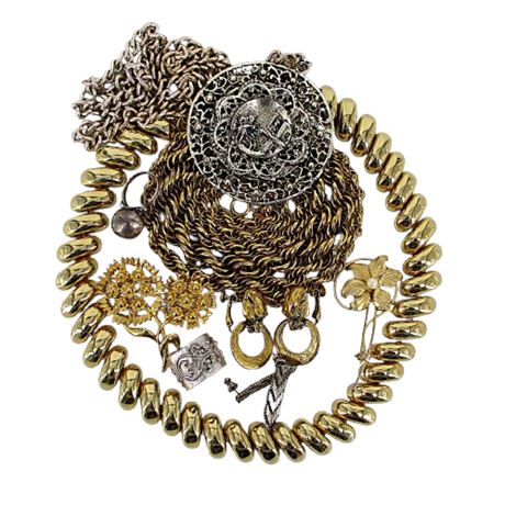 Mixed 9 pc Lot GOLD/SILVER TONE Metal Costume Jewelry