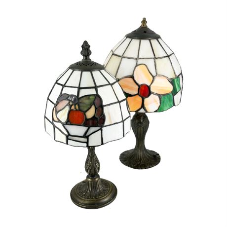 Pair Small Stained Glass Table Lamps