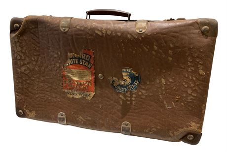 Cunard White Star Lines Antique Immigrant Suitcase with Liverpool Labels