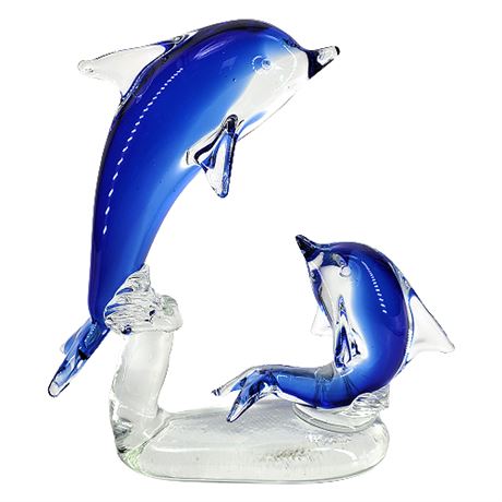 Murano Sommerso Dolphins Art Glass Figurine