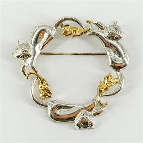 Vintage Liz Claiborne Gold & Silver-Tone Cat Brooch