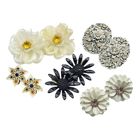 Five Pairs Vintage Flower Clip Earrings