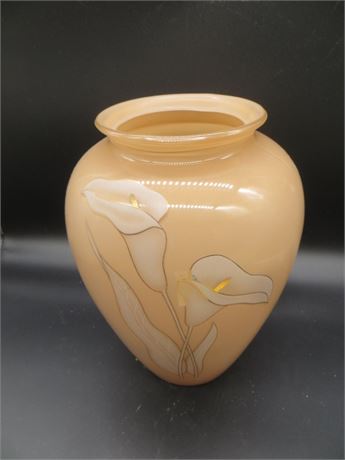 Tan Colored Glass Vase w/Lillies