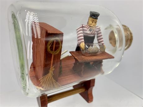 Vintage Miniature Ship in a Bottle Inside of Interior Seaman Bottle Vignette
