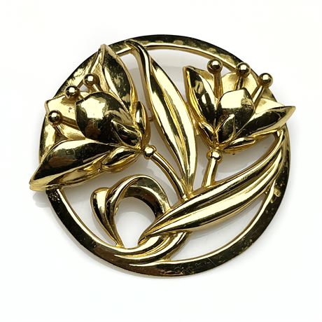 Vintage Coro Sterling Craft Gold over Sterling Silver Floral Brooch