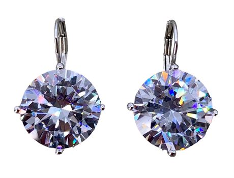 NEW 17 CTW Rhodium over Sterling Simulated Diamond Solitaire Earrings