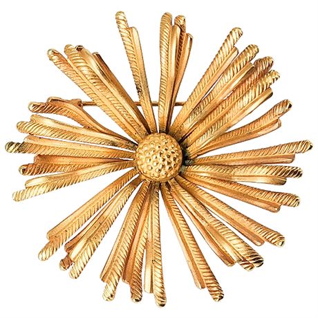 Signed Vintage LISNER Gold Tone Flower Brooch