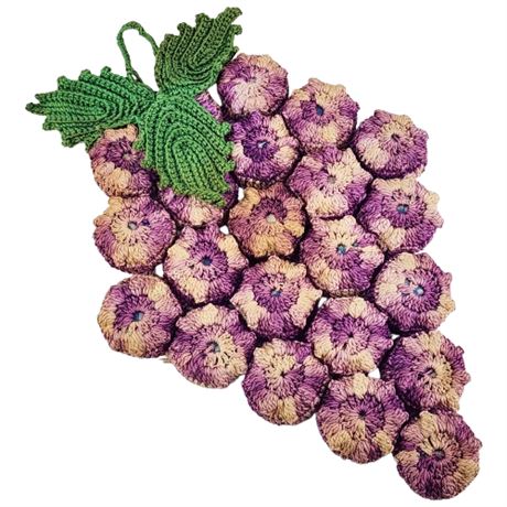 Vintage Hand Crocheted Grape Bunch Bottlecaps Trivet