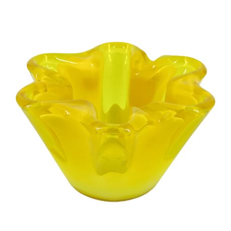 Vintage MCM Sasaki Glass Company Brite Yellow Biomorphic Art Glass