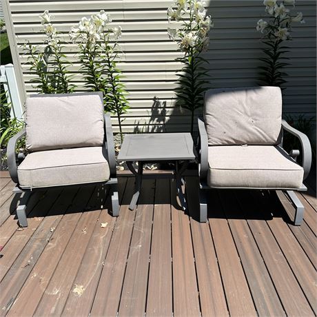 Pair of Modern Aluminum Armchairs with Side Table
