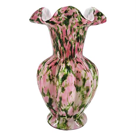 Fenton Vasa Murrhina Rose & Aventurine Green Ruffled Flower Vase