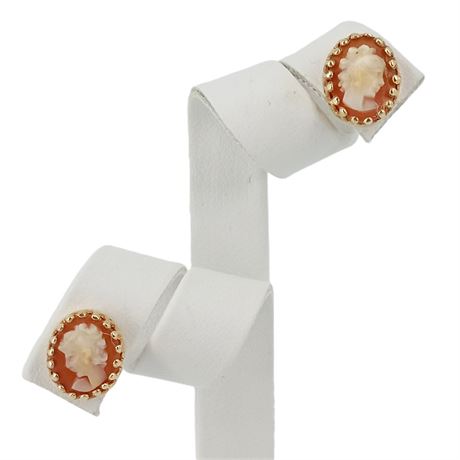 Vintage Cameo Earrings – Gold-Tone Oval Cameo – Classic Lady Profile