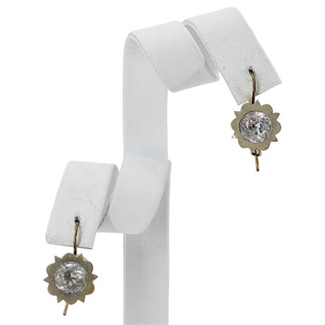 Vtg 2-Tone Clear Crystal Stone Earrings