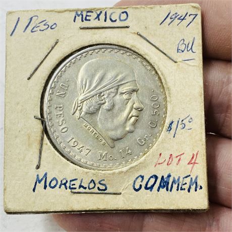 BU 1947 Mexico Morelos Silver Peso