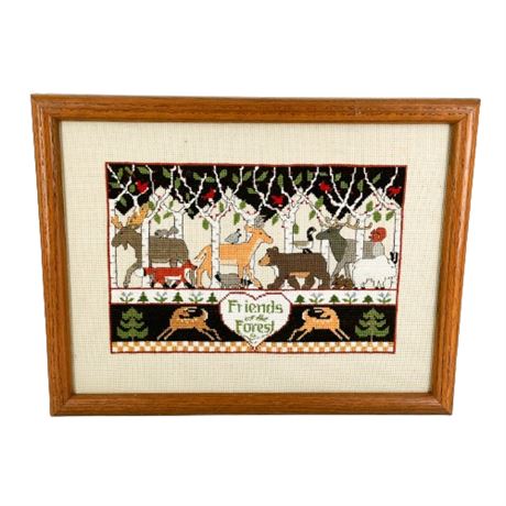 Framed "Friends of the Woods" Cross Stitched Wall Art