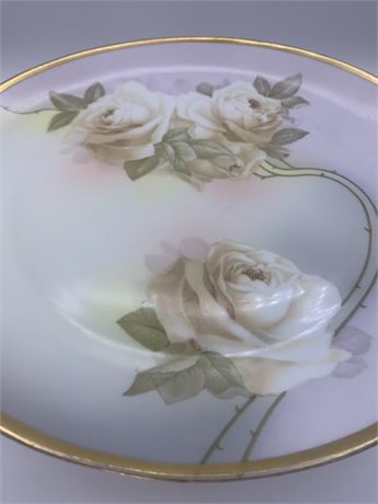 Royal Munich Hand Painted Cream Rose Antique Bavarian Cake Plate