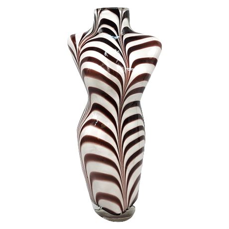 Mid-Century Murano Style Zebra Glass Woman's Torso 14" Flower Vase