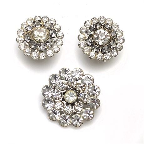 Vintage Sparkling Halo Rhinestone Brooch & Earrings