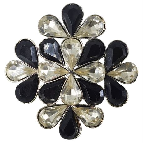 Vintage Black & Clear Rhinestone Drops Brooch