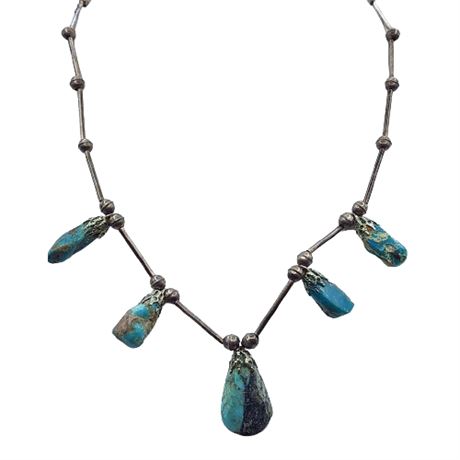 Turquoise Chunk Silver Tube Necklace