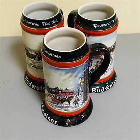3 Budewiser Holiday Steins