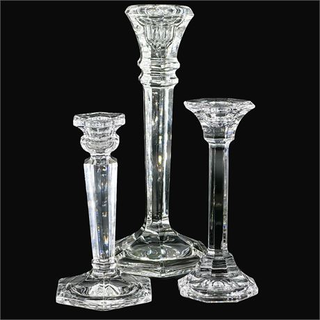 Three Vintage Crystal Candlestick Holders