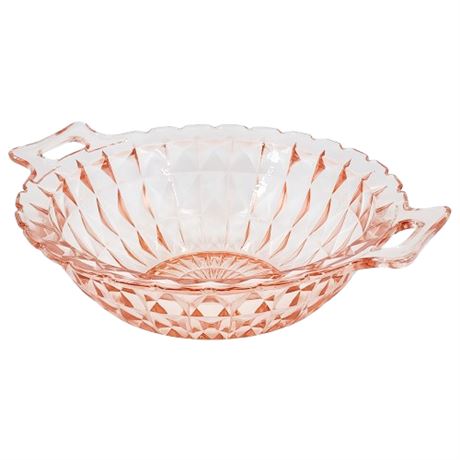 Vintage JEANNETTE Glass Windsor Pink Handled Serving Bowl