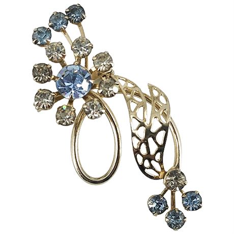 Vintage Rhinestone Flower Swirl Brooch