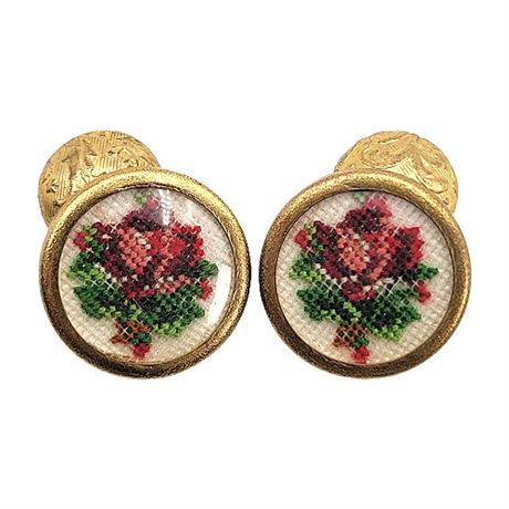 Antique Petit Point Embroidered Cufflinks