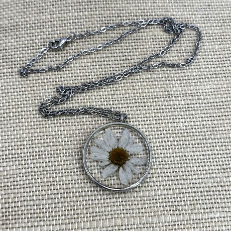 Pressed Flower in Lucite Pendant and Chain