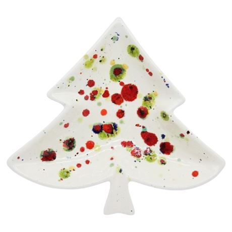 Vintage Handmade Spatter Glaze Ceramic Christmas Tree Dish/Ashtray