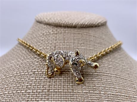 Pave Rhinestone Kitten Necklace Slide with 26” Chain