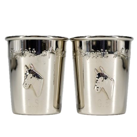 Vintage Pair of Spirit of Kentucky Stainless Steel Shot Glasses