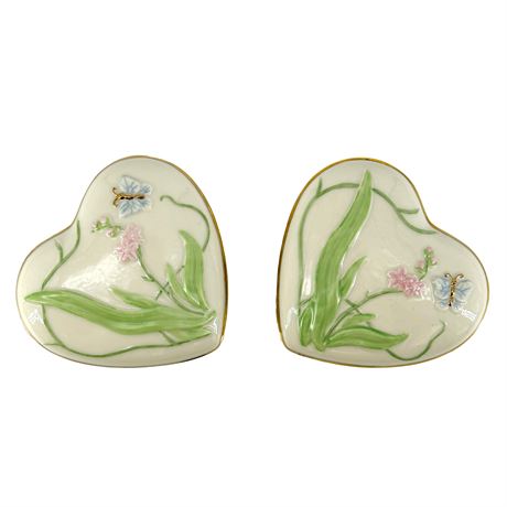 Lot of Two Vintage Lenox Heart-Shaped Porcelain Boxes