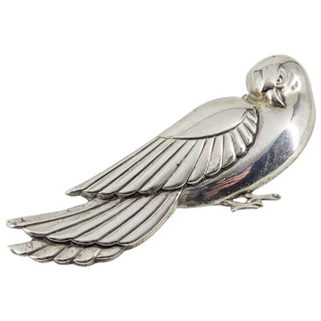 Signed Vintage 40s CORO Large Sterling Silver Norseland Dove Brooch