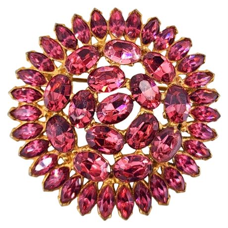 Vintage Pink Rhinestone Circle Cluster Brooch