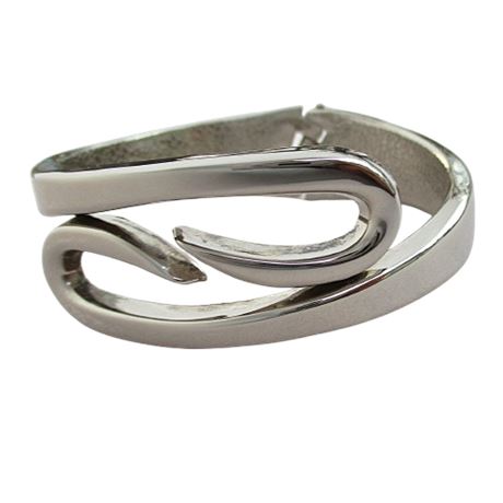 Contemporary Silver Tone Metal Clamper Bracelet