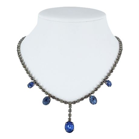Vintage Blue Accent Prong Set Rhinestone Necklace