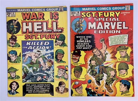 2 1973, 1974 Marvel Sgt. Fury 20 cent & 25 cent Comic Books